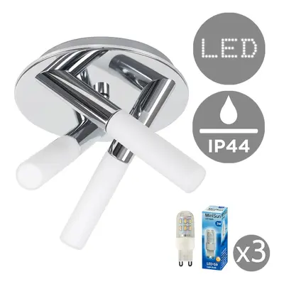 Modern IP44 Rated Way Cross Over Polished Chrome Flush Ceiling Light Fitting with Frosted Glass 