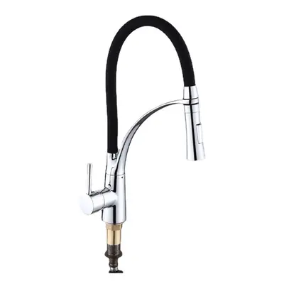 (Silver) Painted Black Kitchen Sink Faucet Sprayer Brass Mixer Tap Two Water Modes Rotation Sing