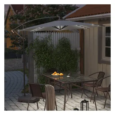 (Light Grey) 3M Garden Patio Parasol Outdoor Umbrella with LED Light & Base