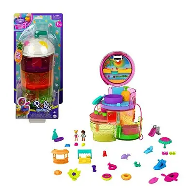 Polly Pocket Spin n Surprise Compact Playset, Tropical Smoothie Shape, Waterpark Theme, Floors, 