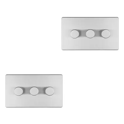 2 PACK Gang Dimmer Switch Way LED SCREWLESS SATIN STEEL Light Dimming Wall