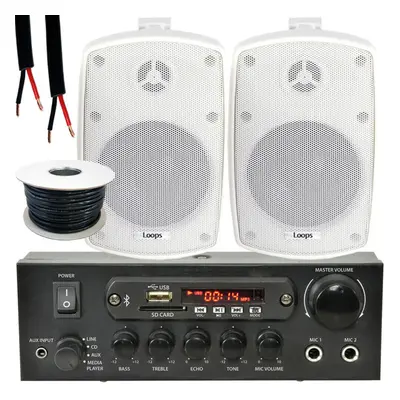 Outdoor Bluetooth Speaker Kit 2x 60W White Stereo Amplifier Garden BBQ Parties