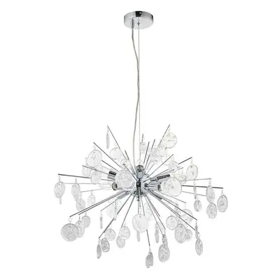 Multi Light Hanging Ceiling Pendant Chrome & Glass Drops Feature Star Rods Lamp