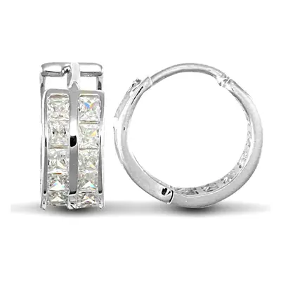 Jewelco London Solid 9ct White Gold White Princess Cut Cubic Zirconia Row Eternity 5mm Huggie Ho