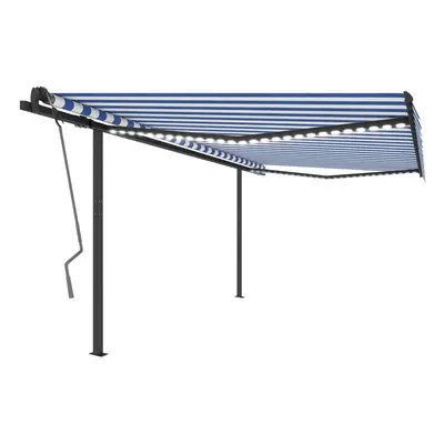 vidaXL Manual Retractable Awning with LED 4.5x3 m Blue and White Balcony Patio