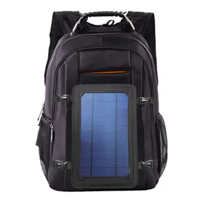 (Black) Solar Power Outdoor Charging Backpack with USB Port Waterproof Breathable