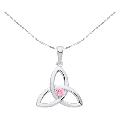 Jewelco London Ladies Sterling Silver Pink CZ Celtic Trinity Trefoil Triquetra Knot Solitaire Pe