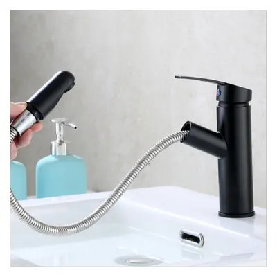 (Black) Bathroom Basin Mixer Tap Pull Out Rotate Spout Spray Brass Faucet G1/2