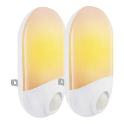 (US Plug) 2pcs 0.7W Light Sensor & PIR Motion LED Night Wall Lamp For Baby Kid Bedroom AC100-240