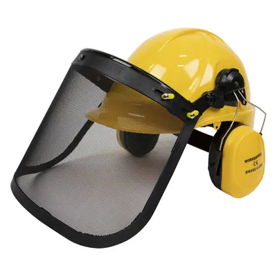 Forestry Helmet with Face & Ear Protection - Mesh Visor & Clip on Ear Defenders