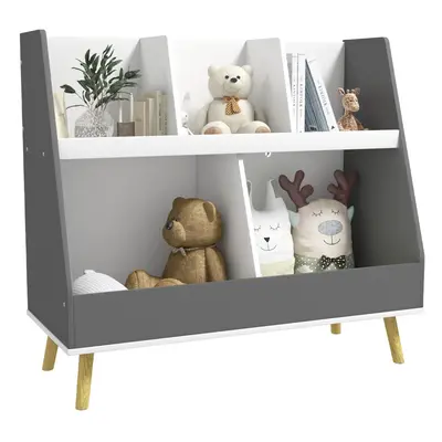 HOMCOM Kids Storage Shelf with Compartments, Anti-Tip Device - Grey