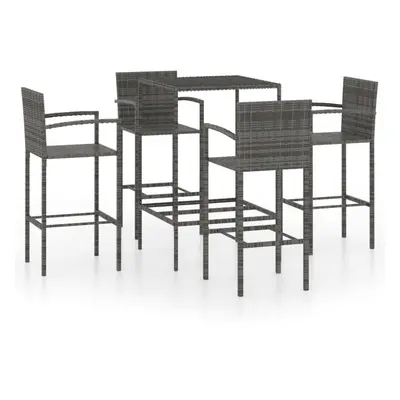 vidaXL Garden Bar Set PiecePoly Rattan Grey Outdoor Furniture Table Chairs