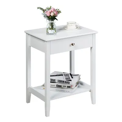 Wooden Nightstand with Sliding Drawer and Storage Shelf