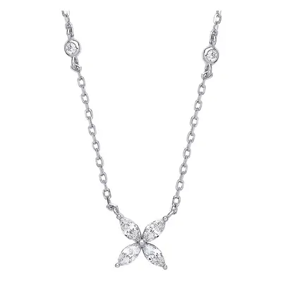 Jewelco London Ladies Sterling Silver Marquise CZ Flower Butterfly By The Inch Lavalier Necklace