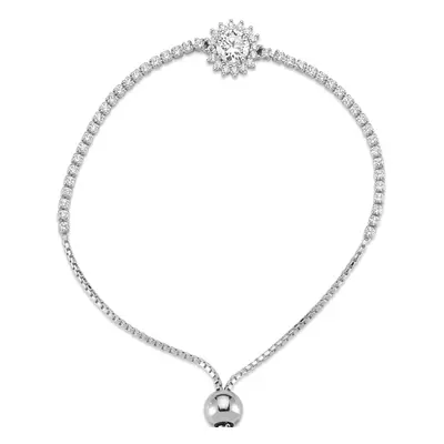 Jewelco London Ladies Rhodium Sterling Silver CZ Sunshine Cluster Eternity Line 1.1mm Adjustable