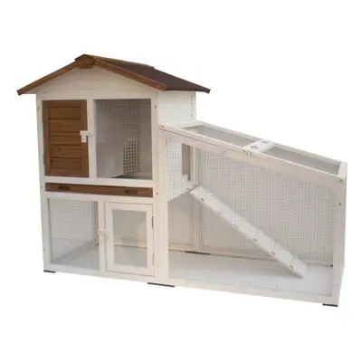 @Pet Rabbit Hutch Tommy White and Brown 140x65x100 cm