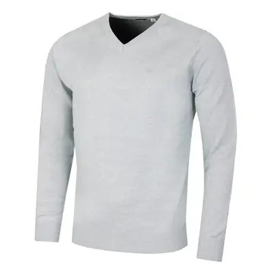 (S, Light Blue Marl) Calvin Klein Mens V-Neck Soft Cotton Easy Care Golf Sweater