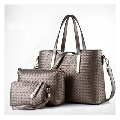 (Silver) 3pcs set women leather satchel handbag shoulder messenger crossbody bag