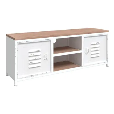 vidaXL Solid Wood Fir and Iron TV Cabinet White Wooden Sideboard Media Cabinet