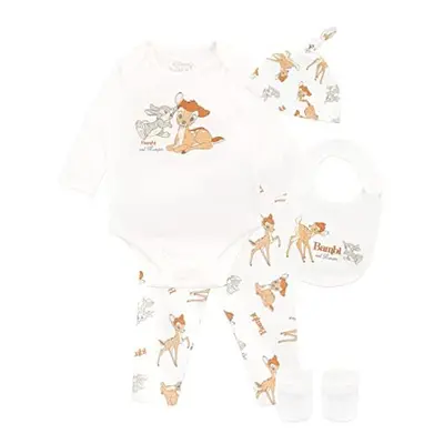 Baby Girls Bambi Bodysuit with Hat and Bib Outfit Piece Set White Months