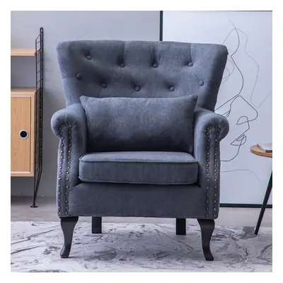 (Dark Grey) Velvet Upholstered Wingback Armchair with Cushion