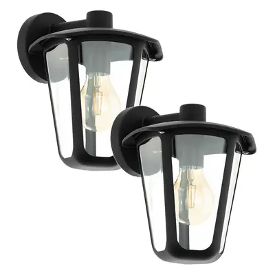 2 PACK IP44 Outdoor Wall Light Black Glass Lantern 60W E27 Porch Lamp Down