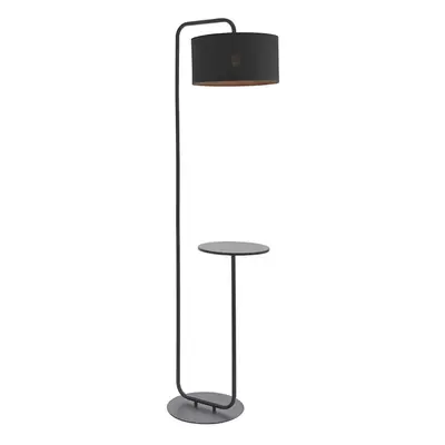 Satin Black Floor Lamp with Side Table - 1750mm Height - 38cm Black Fabric Shade