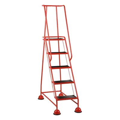 5 Tread Mobile Warehouse Steps RED 1.94m Portable Safety Ladder & Wheels