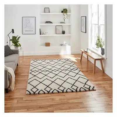 (White/Black, x cm) Nordic Scandi Geometric Shaggy Rugs Large Thick 4cm Shag Pile Warm Soft Carp