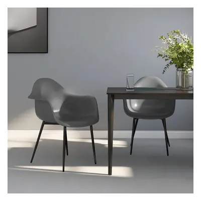 vidaXL 2x Dining Chairs Grey PP Home Kitchen Dining Room Dinner Chair Seating