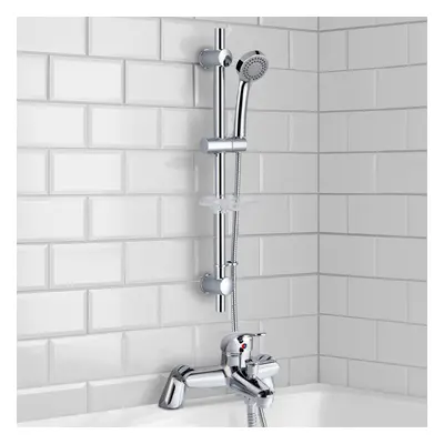 Chrome Deck Mounted Bath Filler Shower Mixer Slider Rail Handset Kit