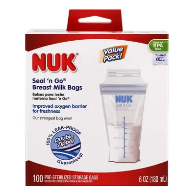 NUK, Seal 'n Go, Pre-Sterilized Breast Milk Storage Bags, 180ml