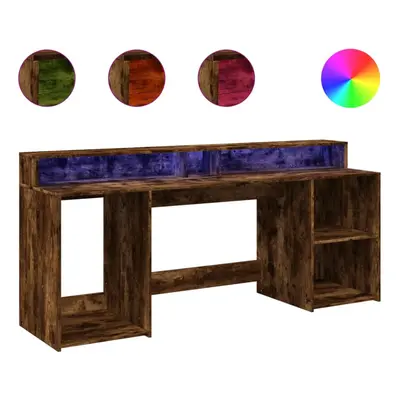 vidaXL Desk with LED Lights Writing Working Table Smoked Oak Engineered Wood