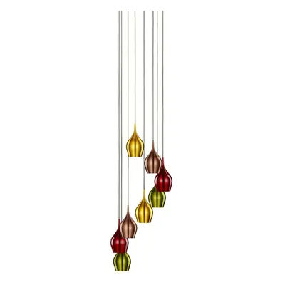 8 Light Drop Pendant With Coloured Metal Shades