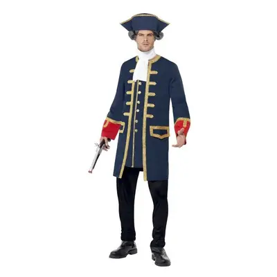 Smiffy's Adult Men's Pirate Commander Costume, Blue, With Coat, Cravat And Hat