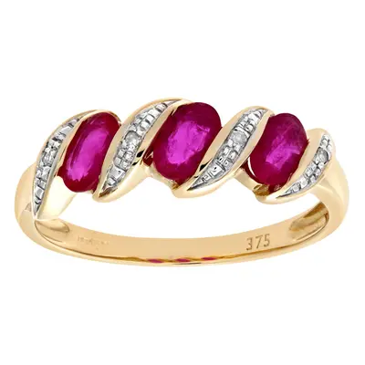 (H) Jewelco London 9ct Yellow Gold Diamond and Ruby Eternity Ladies Ring