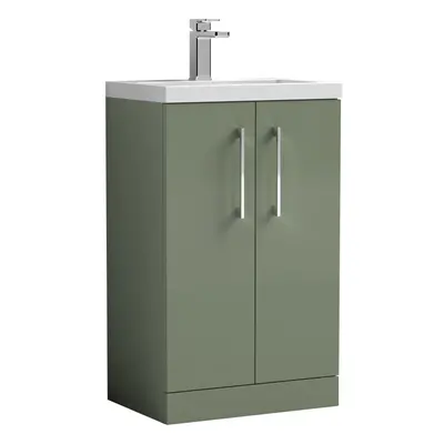 Compact Floor Standing Door Vanity Basin Unit with Polymarble Basin - 500mm - Satin Green