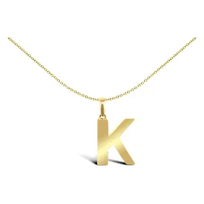 Jewelco London Solid 9ct Yellow Gold Polished Block Identity Initial Charm Pendant Letter K - JI