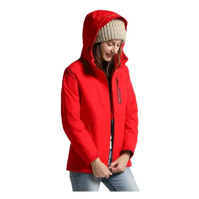 (2XL, Red-Women) Hooded Electric Heated Coat USB Charging Smart Heating Long Sleeve Jackets Wint