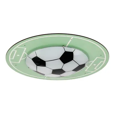 Flush Ceiling Light Green White Shade Design "Soccer" Satin Glass Bulb E27 1x60W