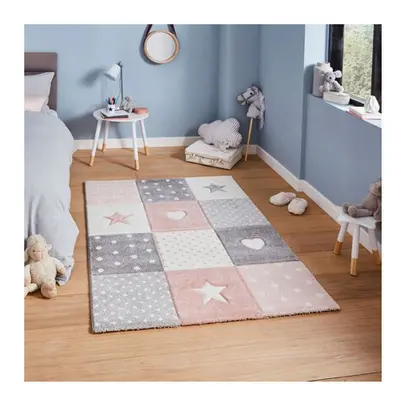 Hearts + Stars Kids Rug - Pink - 120cm x 170cm