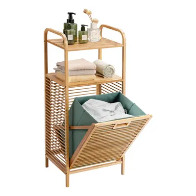 Tilt-out Laundry Hamper Bamboo Wood Laundry Shelf Space-saving Hamper