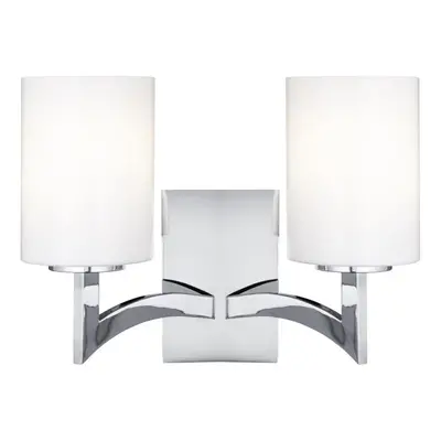 2 Light Chrome Wall Light Opal White Glass Cylinder Shades