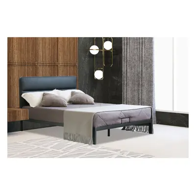 (Black, Tanya Mattress) Metal Bedframe with Faux Leather Headboard