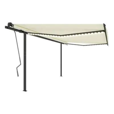 vidaXL Manual Retractable Awning with LED 4x3.5 m Cream Balcony Outdoor Patio