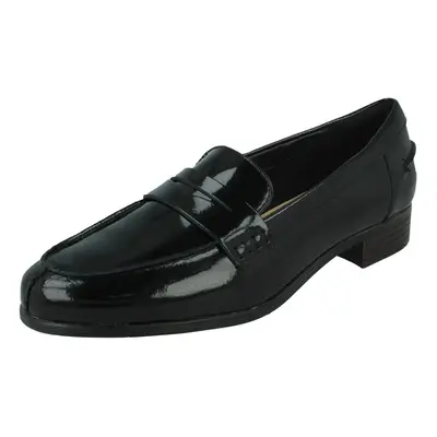 (Black Patent, UK 4) Ladies Clarks Slip On Shoes Hamble Loafer - D Fit