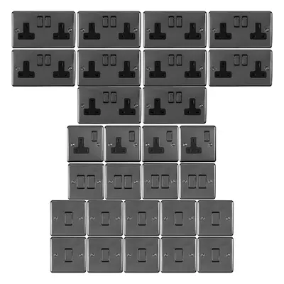 BLACK NICKEL House Socket & Switch Set -14 Light & Switched UK Power Sockets