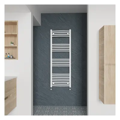 (Curved, 1400x500mm) Warmehaus Heated Towel Rail White Bathroom Ladder Style Radiator Central He