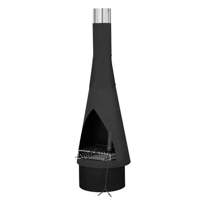 Dellonda Outdoor/Garden/Patio Chiminea, Fireplace, Fire Pit, Heater, Ã37 x H127cm - Black Steel