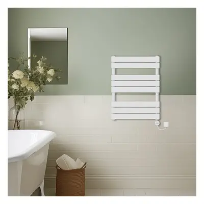 (White, 800x600mm) Prefilled Thermostatic Electric Flat Panel Heated Towel Rail Ladder Warmer Ra